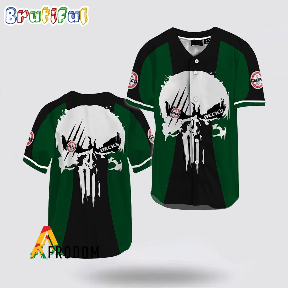 Ghost Head White Skull Beck'S Beer Baseball Jersey