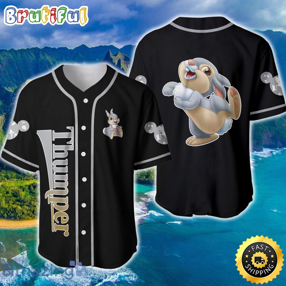 Thumper Rabbit Bambi Gray Black Beigei Patterns Disney Baseball Jersey