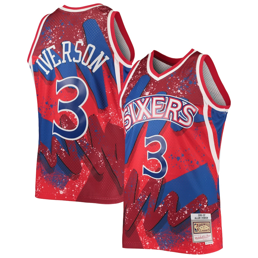 Allen Iverson Red Philadelphia 76Ers Hardwood Classics 199697 Hyper Hoops Swingman Jersey | Stitched Jersey RTJS 12129