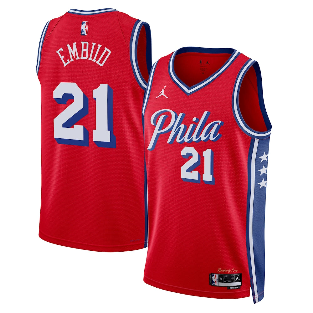 Philadelphia 76Ers Jordan Statement Edition Swingman Jersey Red Joel Embiid Unisex | Stitched Jersey RTJS 11835