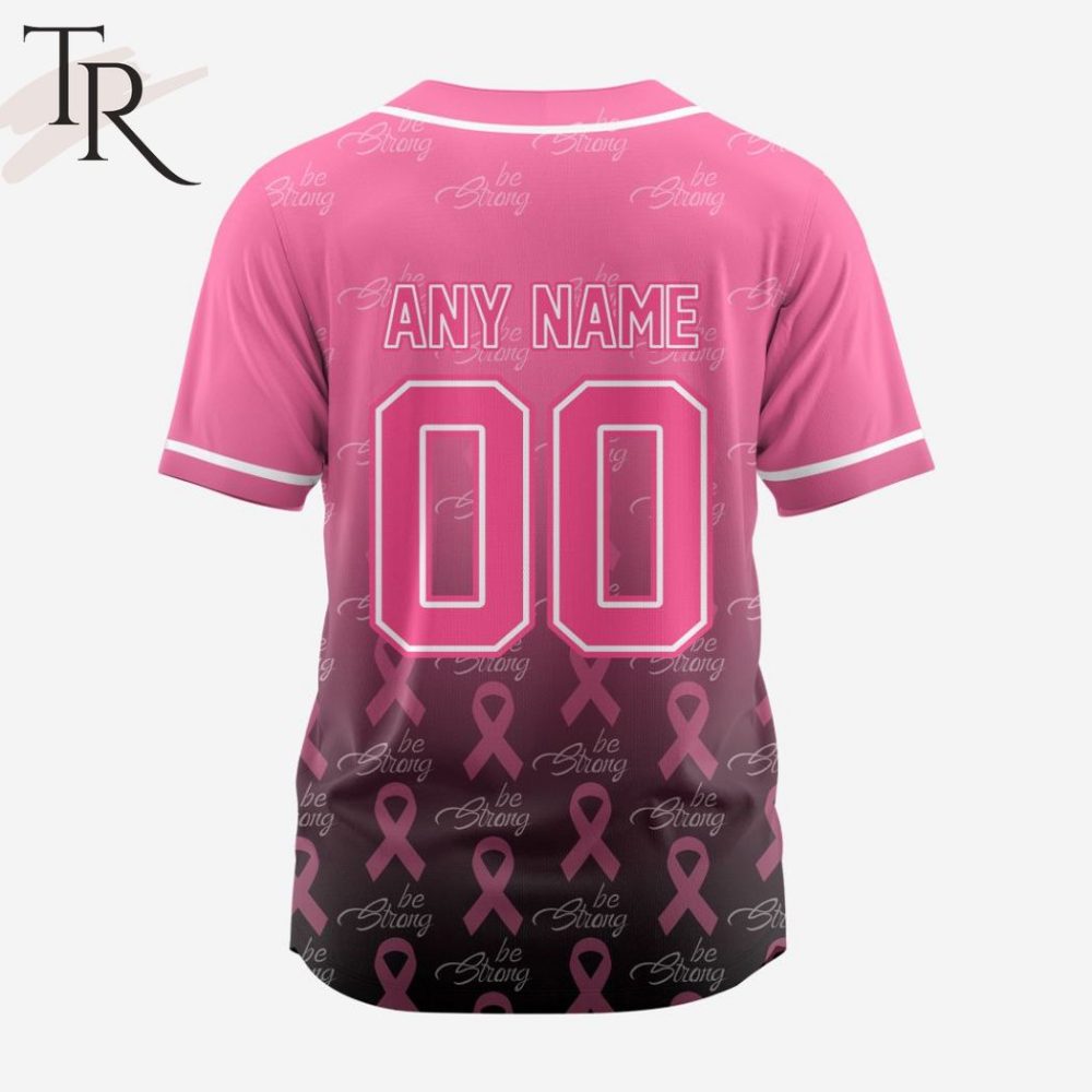 Pink Breast Cancer Awareness Baseball Jersey - Support &amp; Style With 'Be Strong' Design