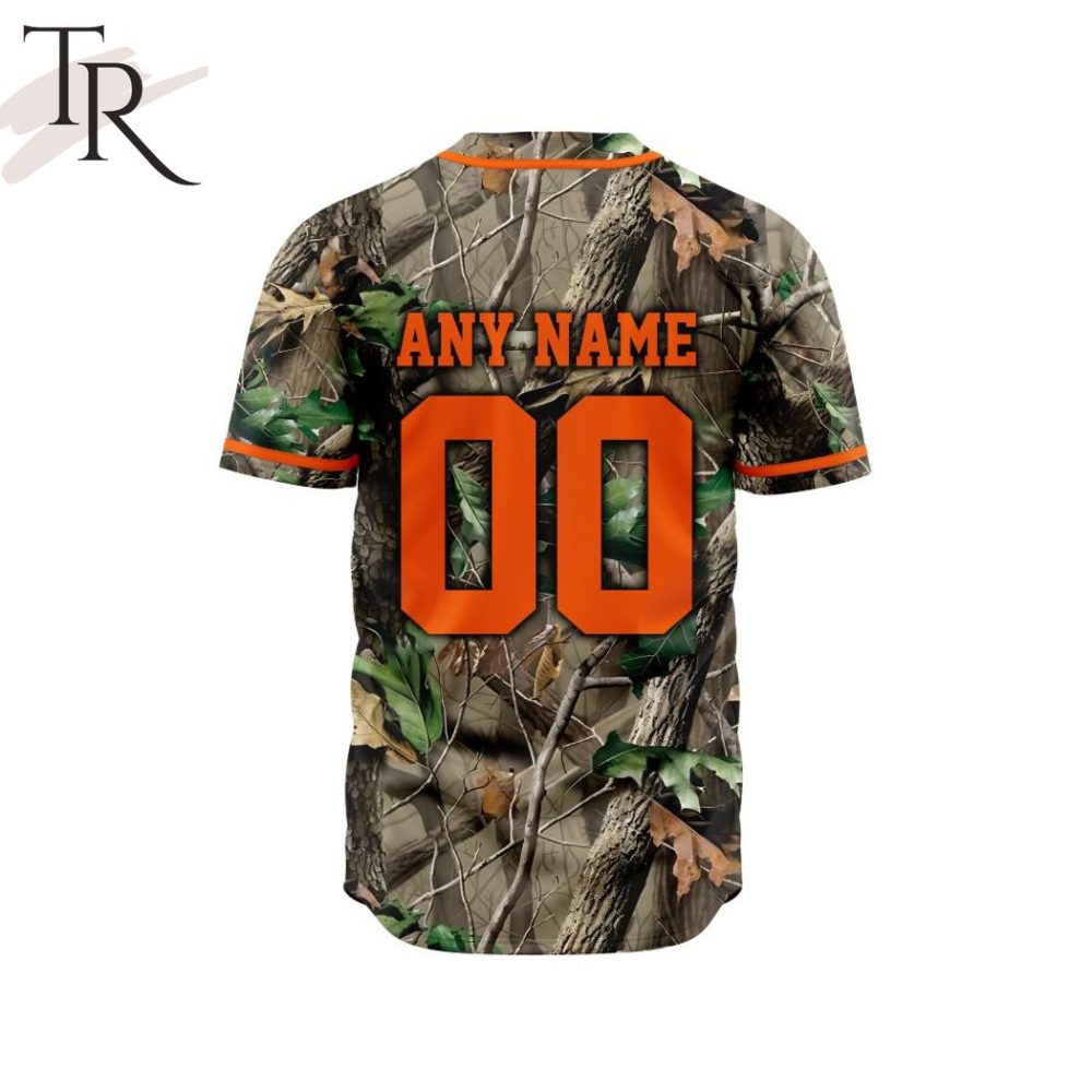 Camouflage Baseball Jersey With Orange Trim - Perfect For Outdoor Enthusiasts